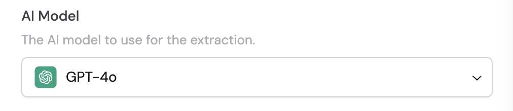 AI model selector in Advanced Options