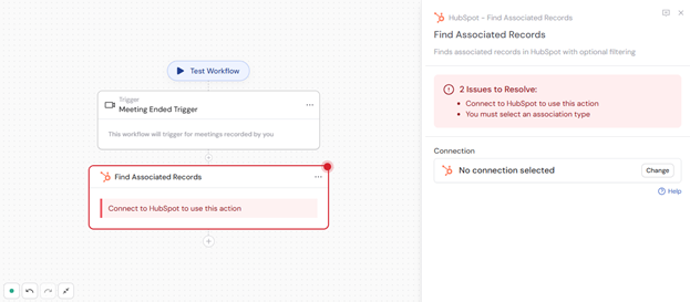 Selecting the Find Associated Records action from the action list