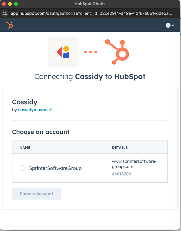 HubSpot connection prompt in the action configuration