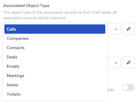 Selecting the associated object type
