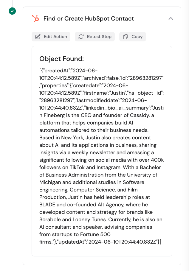 Sample output when an existing record is found