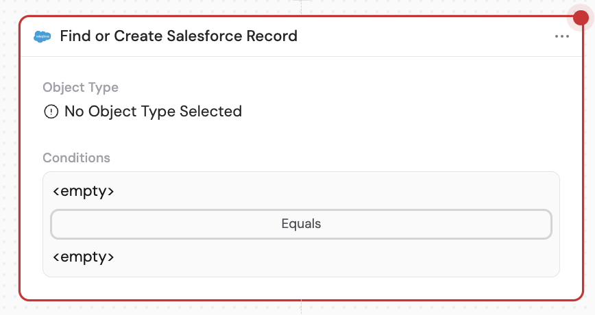 Adding the Find or Create Salesforce Record action from the action picker