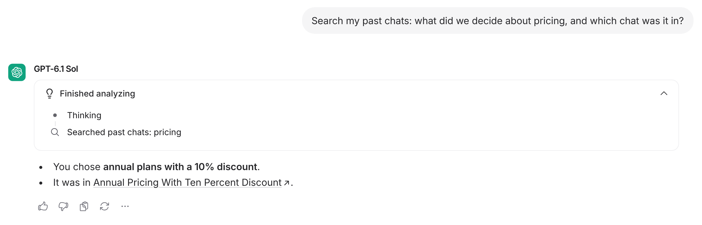 Chat where the Agent searches past chats and answers from an earlier conversation