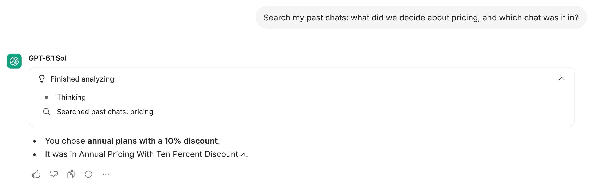 Chat where the Agent searches past chats and answers from an earlier conversation