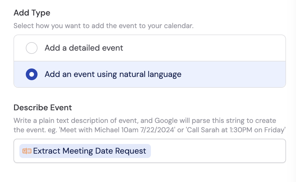 Natural Language add type with plain text description