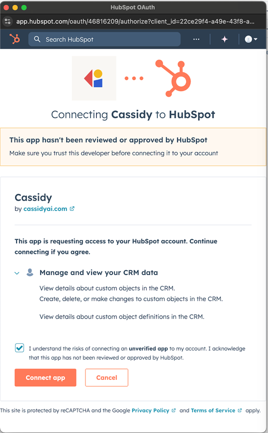 HubSpot account successfully connected