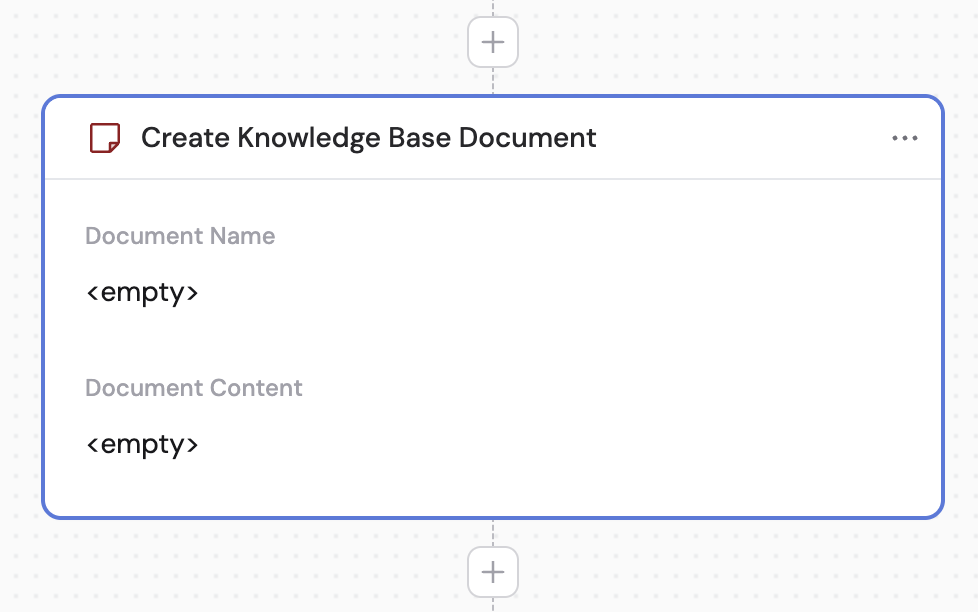 Action library with Create Knowledge Base Document selected