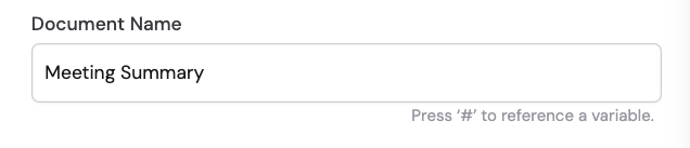 Document Name field with variable reference