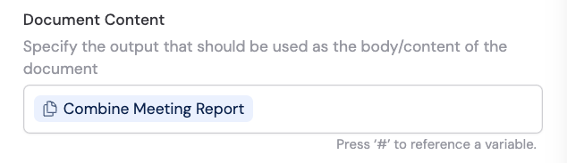 Document Content field with variable reference