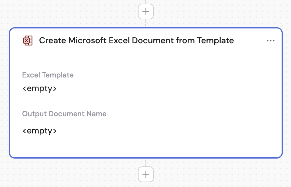 Action library with Create Microsoft Excel Document from Template selected