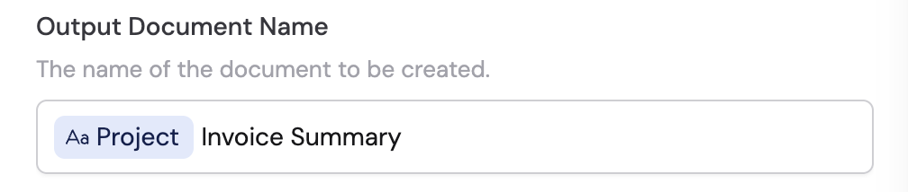 Output document name field with variable support