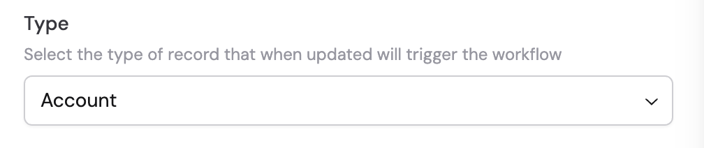 Type dropdown showing Salesforce record type options