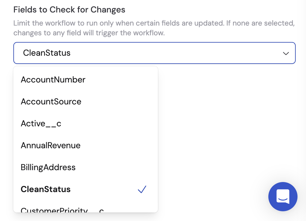 Fields to Check for Changes configuration