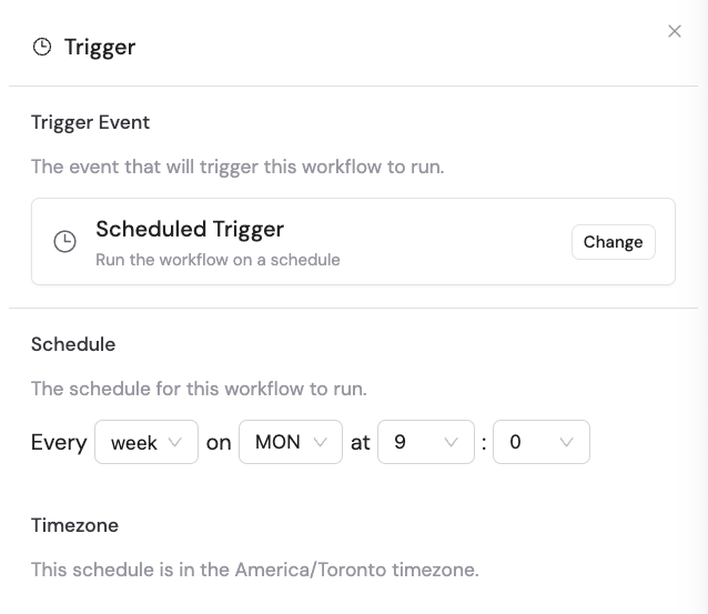 Schedule frequency selector showing day/time options