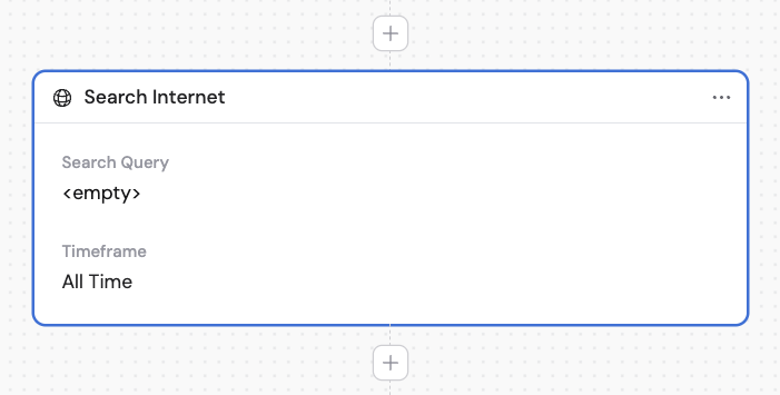 Action library with Search Internet selected