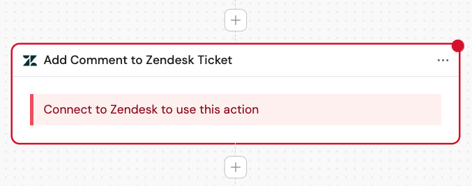 Selecting the Add Comment to Zendesk Ticket action