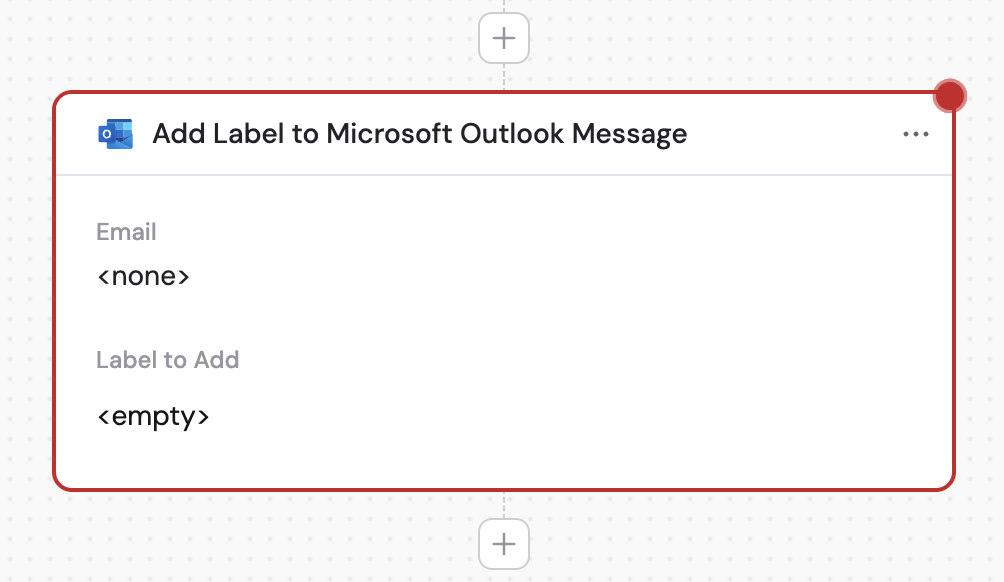 Selecting the Add Label to Microsoft Outlook Message action