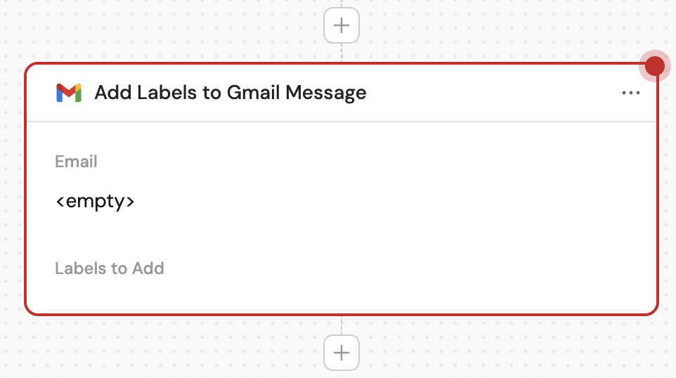 Selecting the Add Labels to Gmail Message action