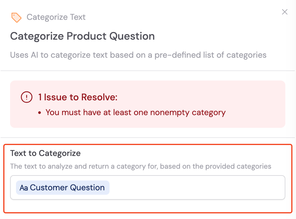 Text to Categorize field with variable reference