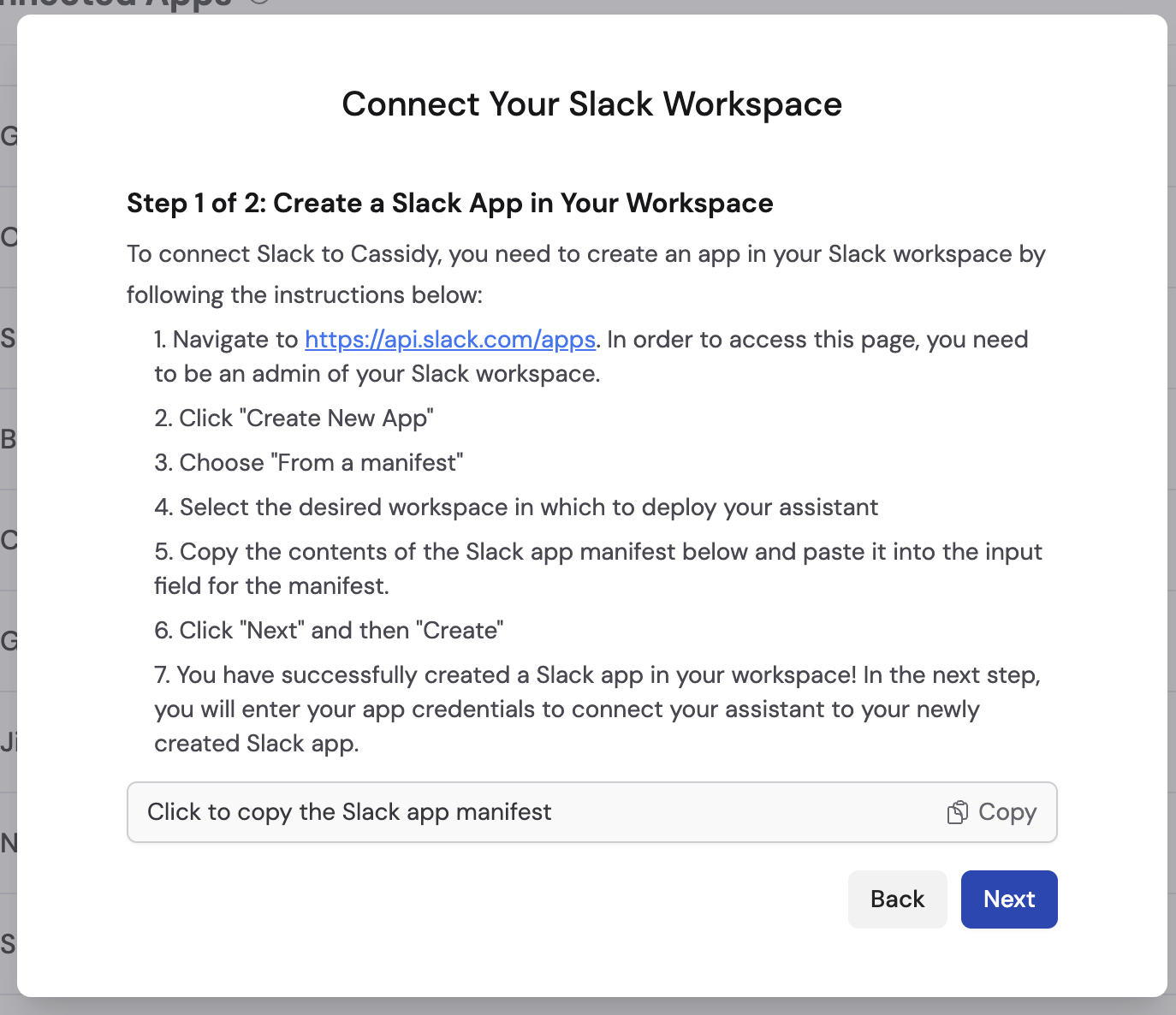 Instructions for creating a Slack app in your workspace
