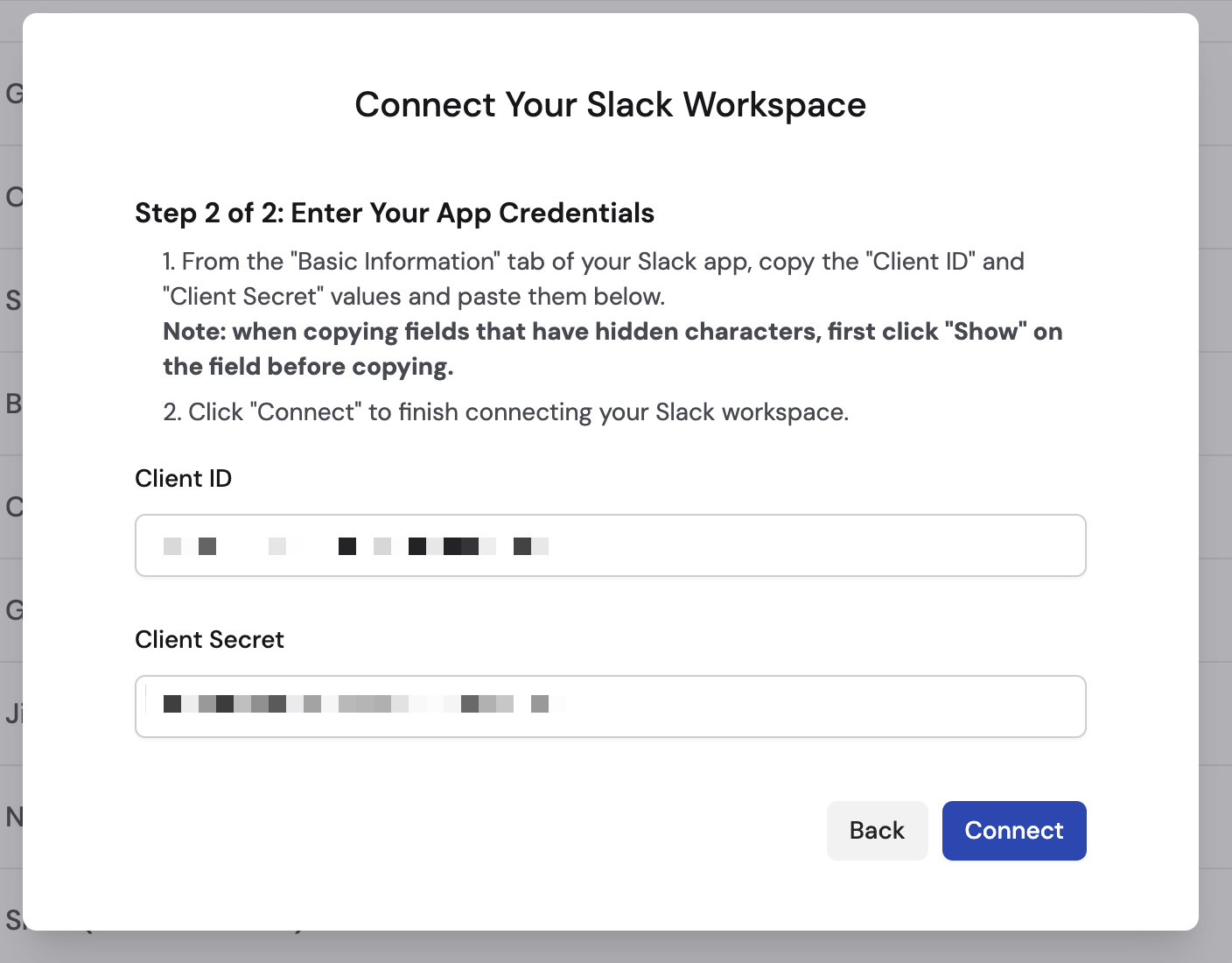 Client ID and Client Secret input fields in Cassidy