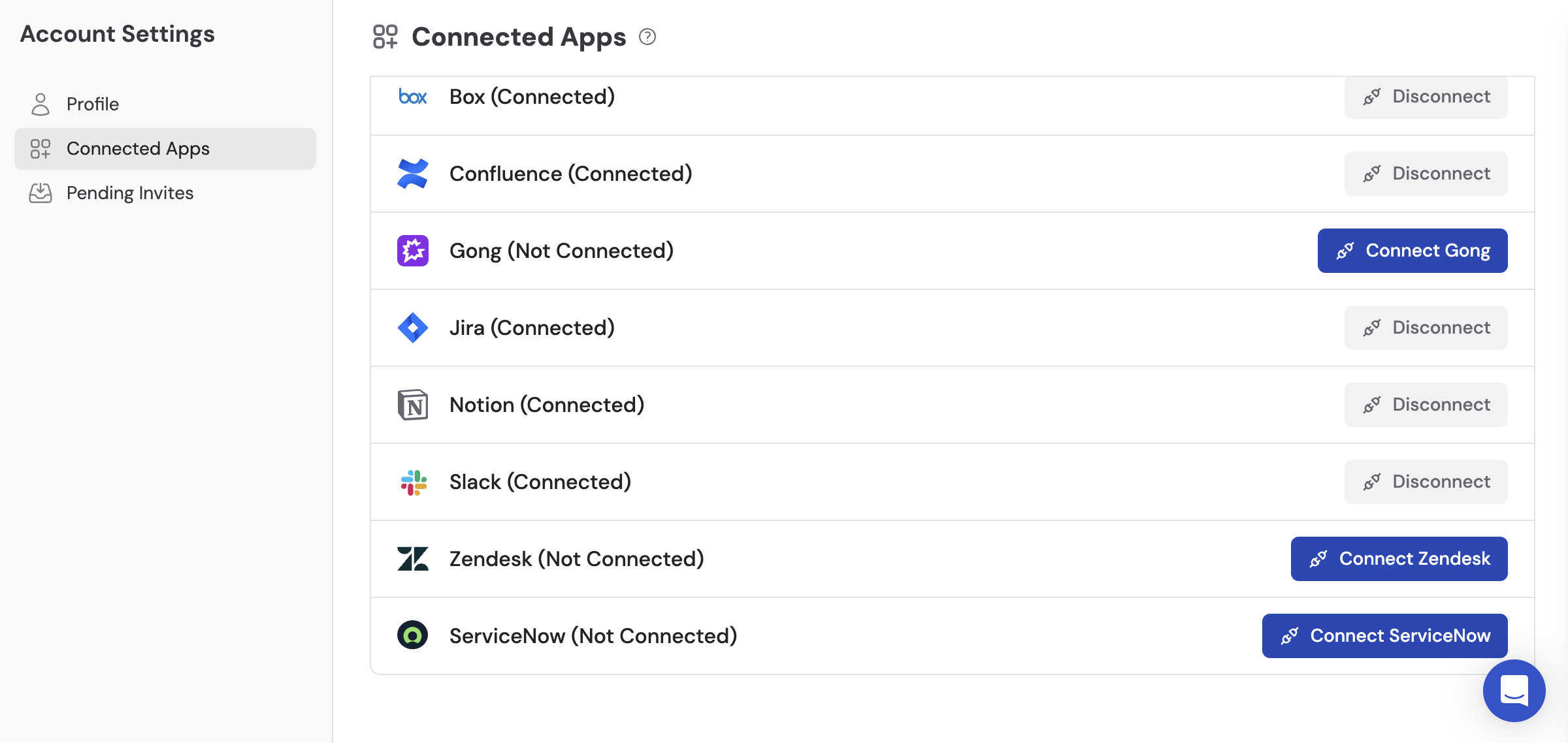 Connected Apps page showing Zendesk with a Connect Zendesk button
