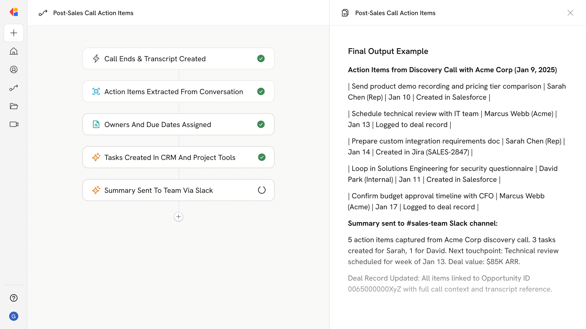 Sales Call Action Capture
