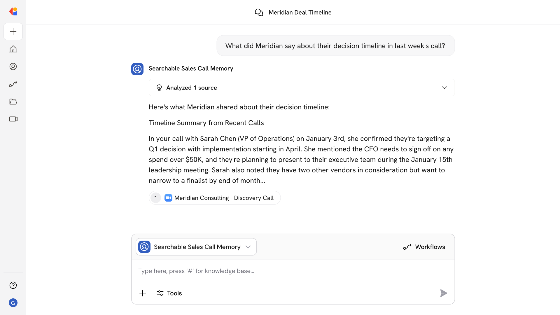 Searchable Sales Call Memory