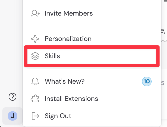 Cassidy profile menu with Skills highlighted