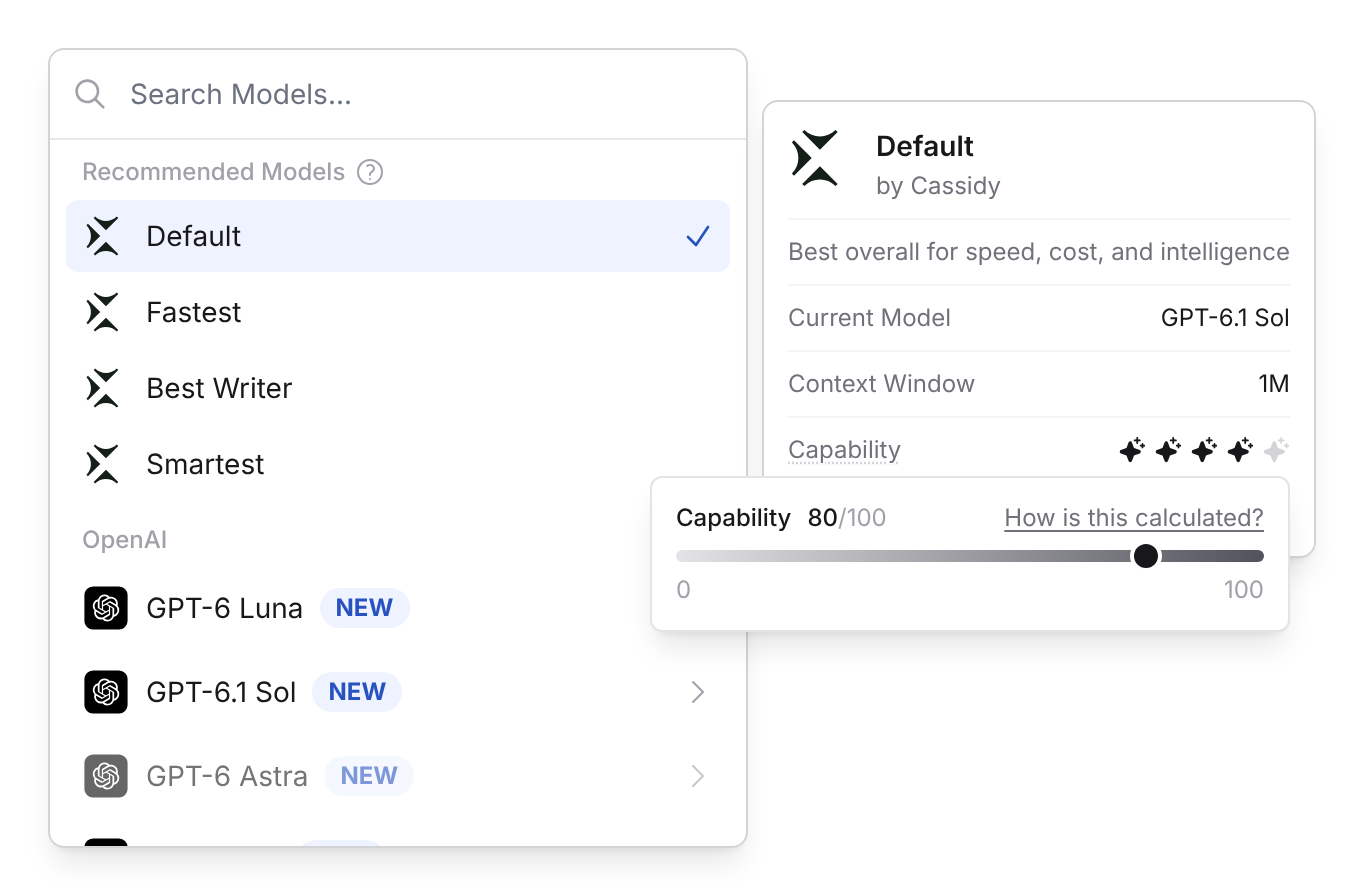 Capability score hover showing a score out of 100 on a scale
