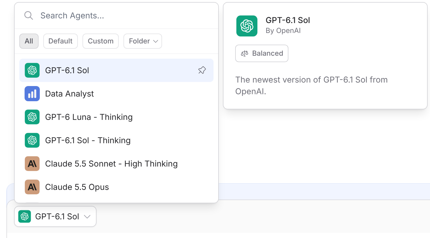 Model and Agent picker in the chat message box