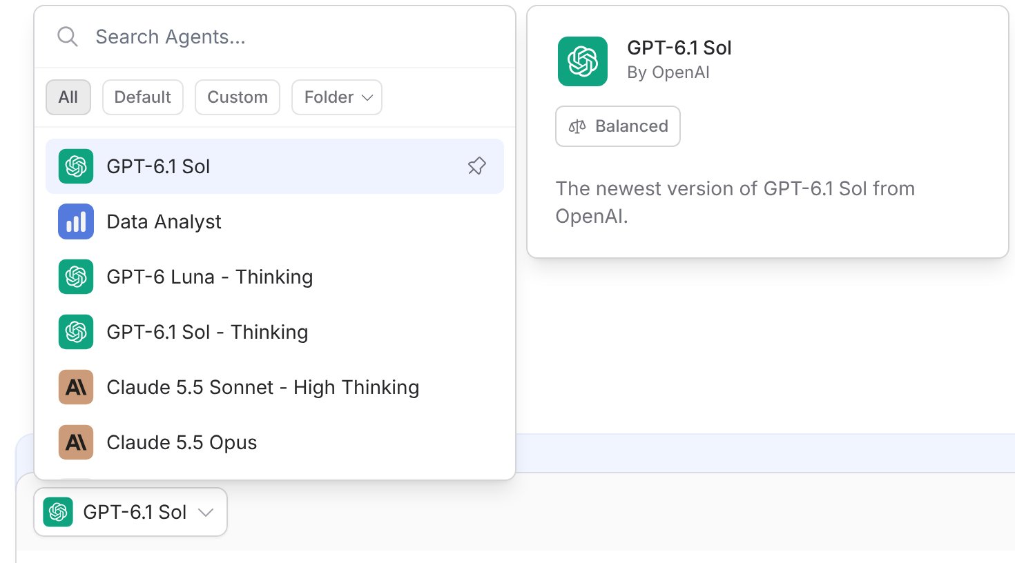 Model and Agent picker in the chat message box