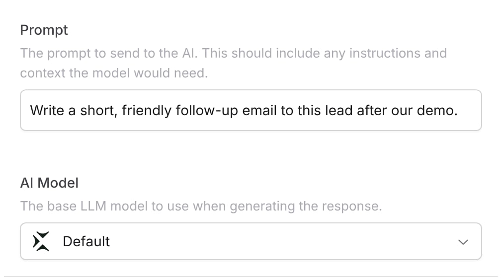 AI Model field in a Workflow Generate Text action