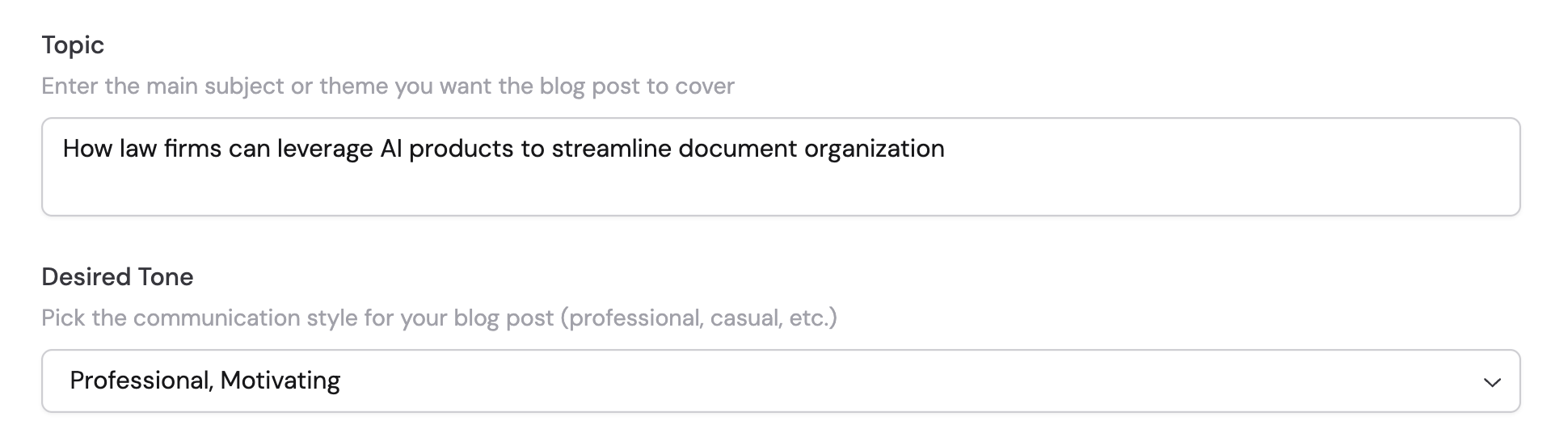 Input form filled with sample values before running the Workflow