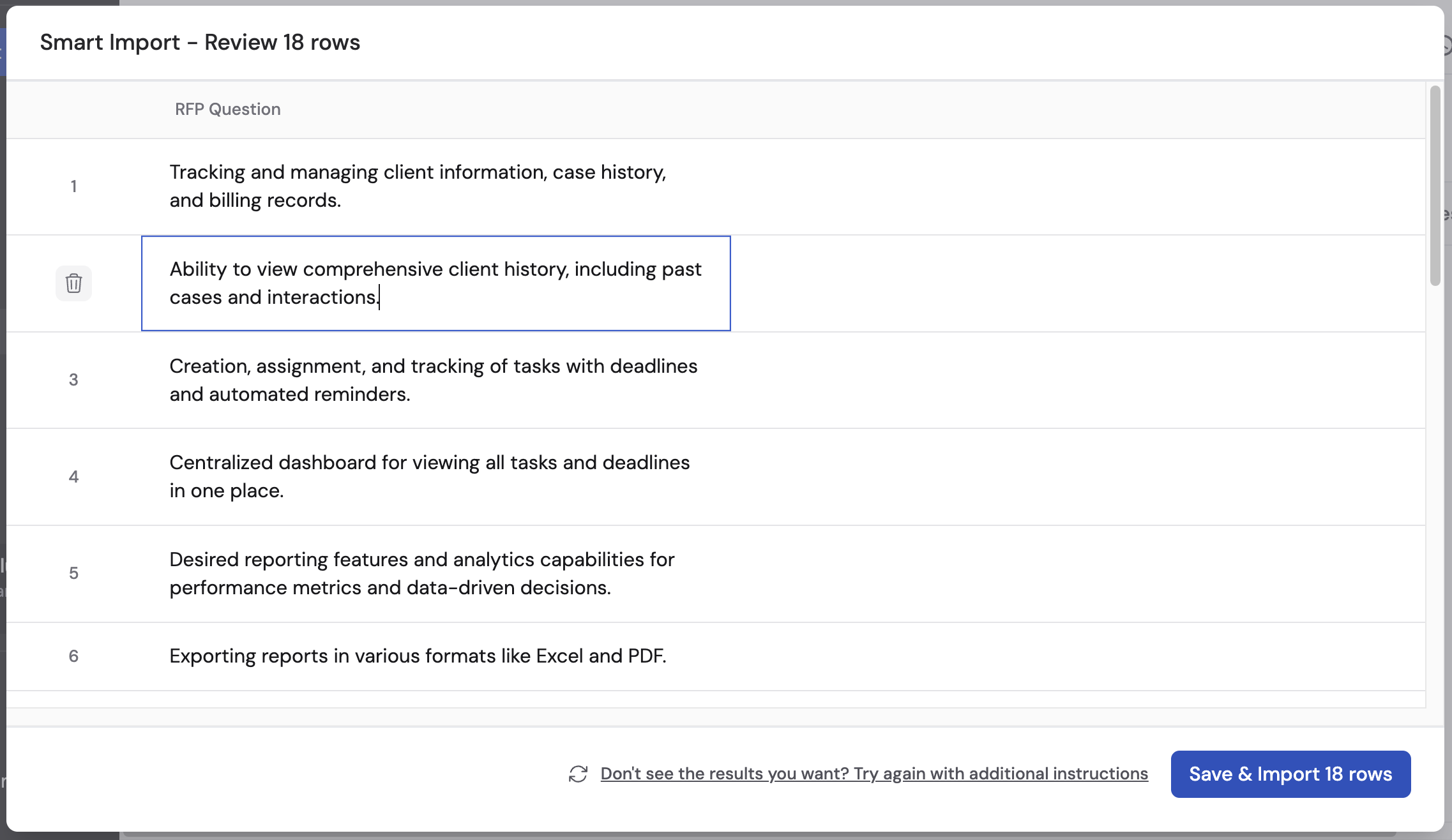 Extracted data preview showing structured rows parsed from the uploaded file