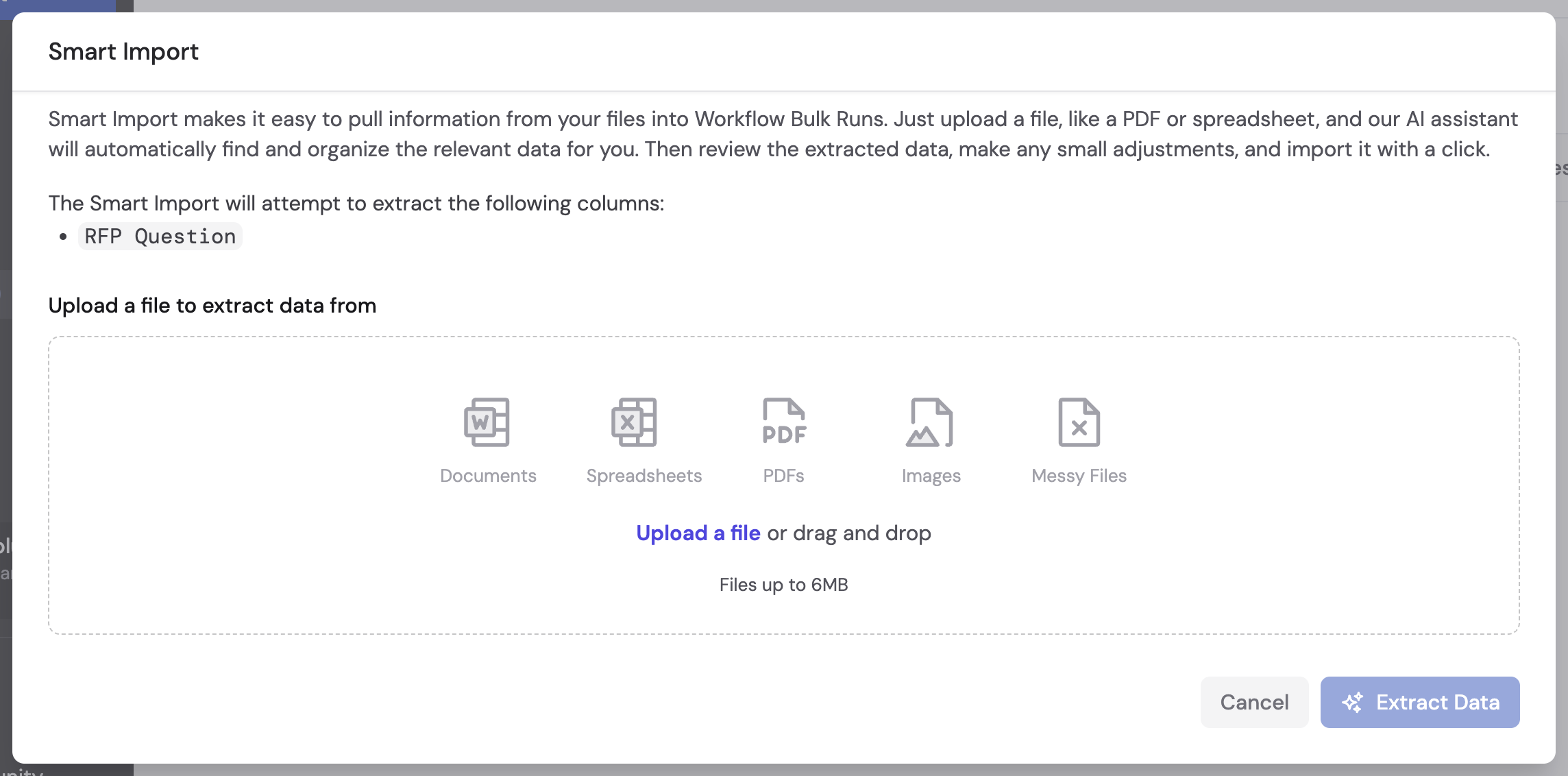 Smart Import file upload dialog
