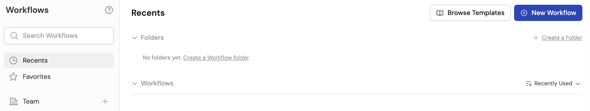 Workflows page with the Browse Templates button