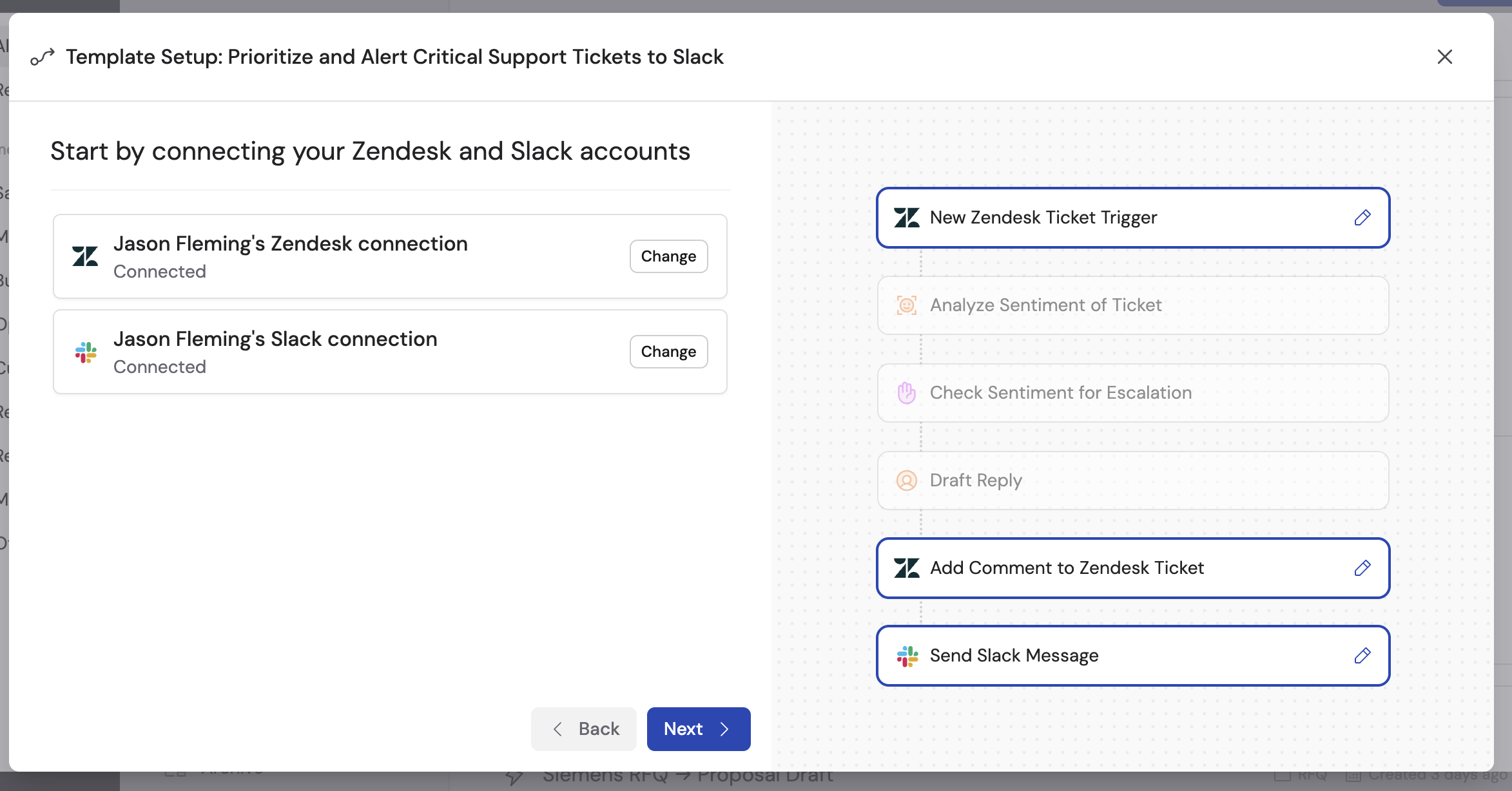 Template setup prompting integration authorization