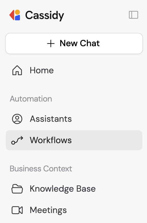 Workflows page showing the list of existing Workflows