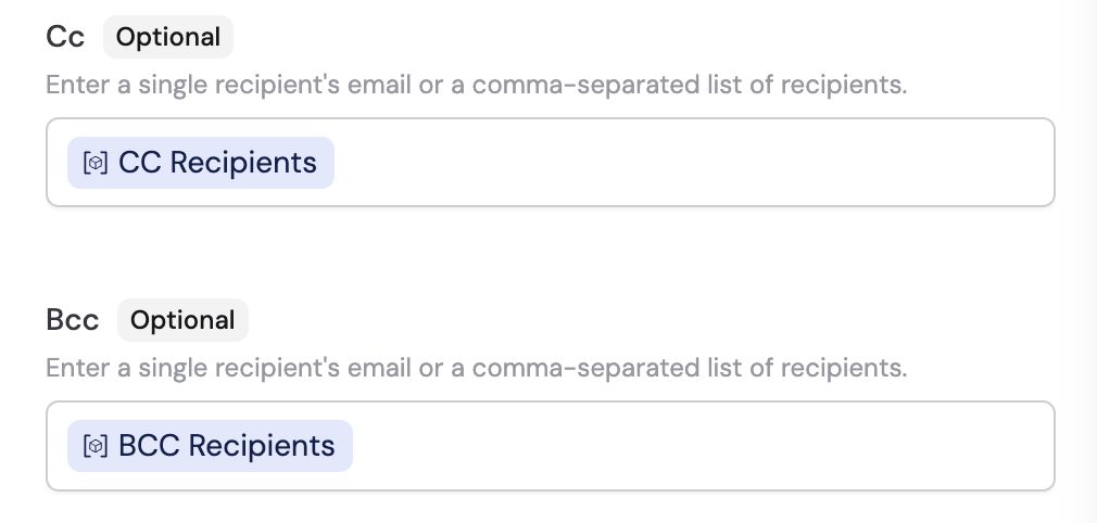Optional fields expanded with Cc and Bcc