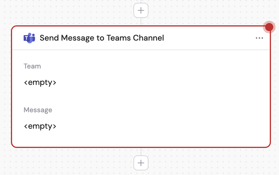 Selecting the Send Message to Teams Channel action