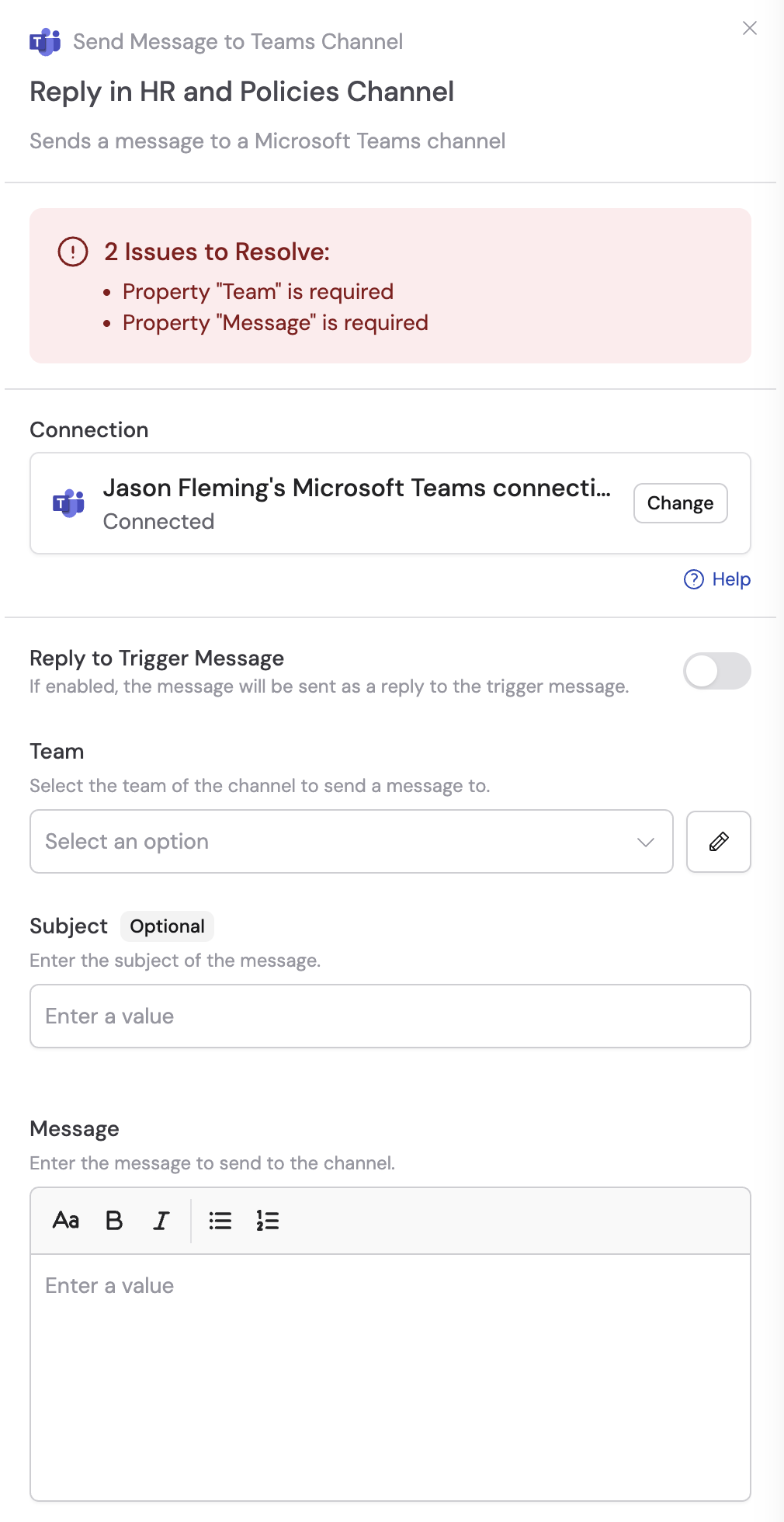 Adding a Microsoft Teams connection