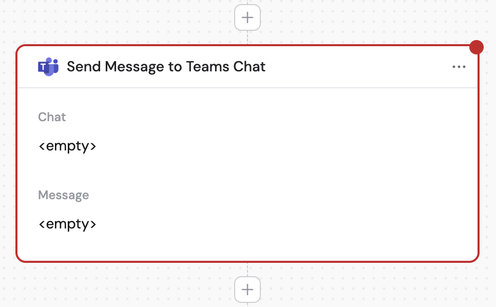 Selecting the Send Message to Teams Chat action
