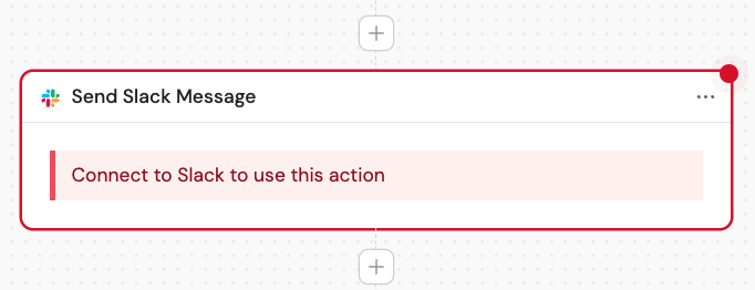 Plus button between workflow blocks to add a new action