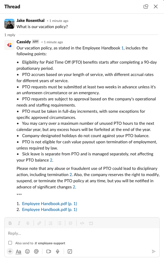 Sample Slack message output from the Send Slack Message action