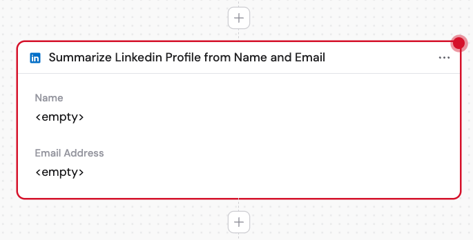 Action library with Summarize LinkedIn Profile from Name and Email selected