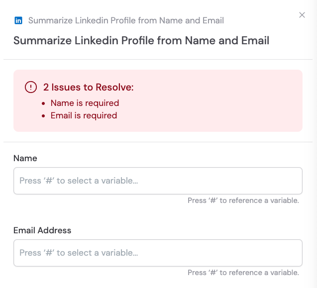 Summarize LinkedIn Profile from Name and Email action added to the Workflow