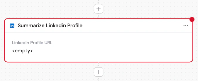 Action library with Summarize LinkedIn Profile selected