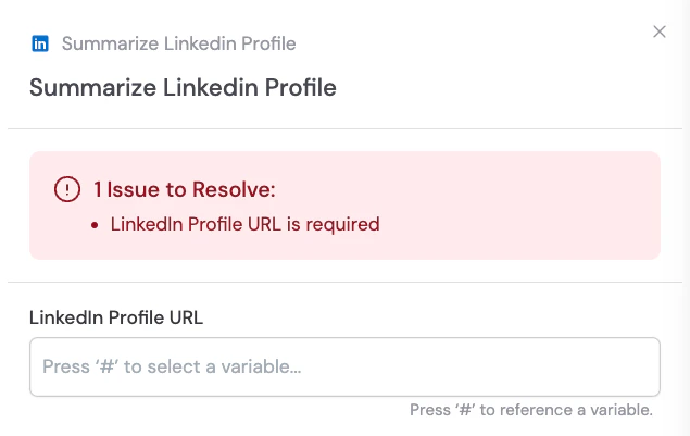 Summarize LinkedIn Profile action added to the Workflow