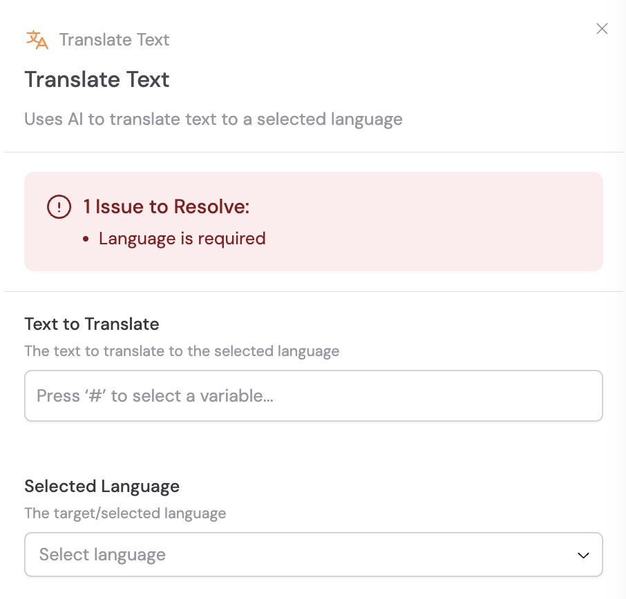 Translate Text action added to the Workflow